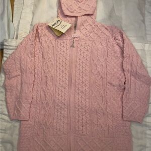 Aran Crafts Light Pink Cable Knit Hooded Cardigan